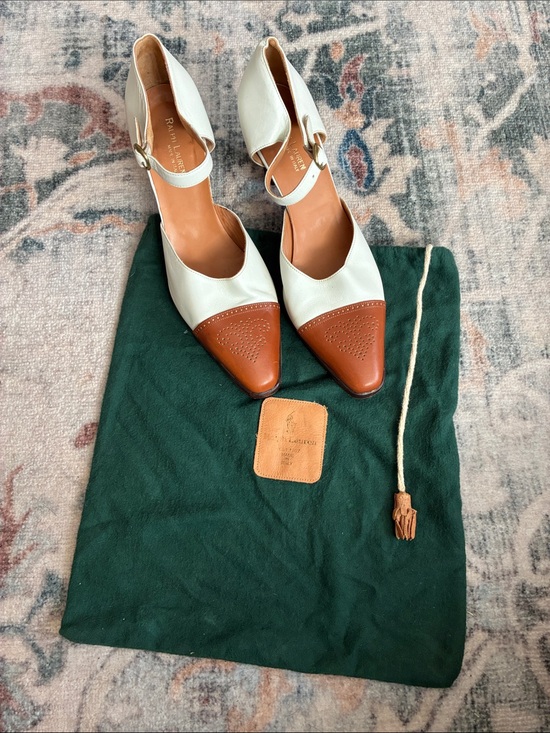 Ralph Lauren Shoes - Ralph Lauren White and Brown Leather Pointed Toe Heels